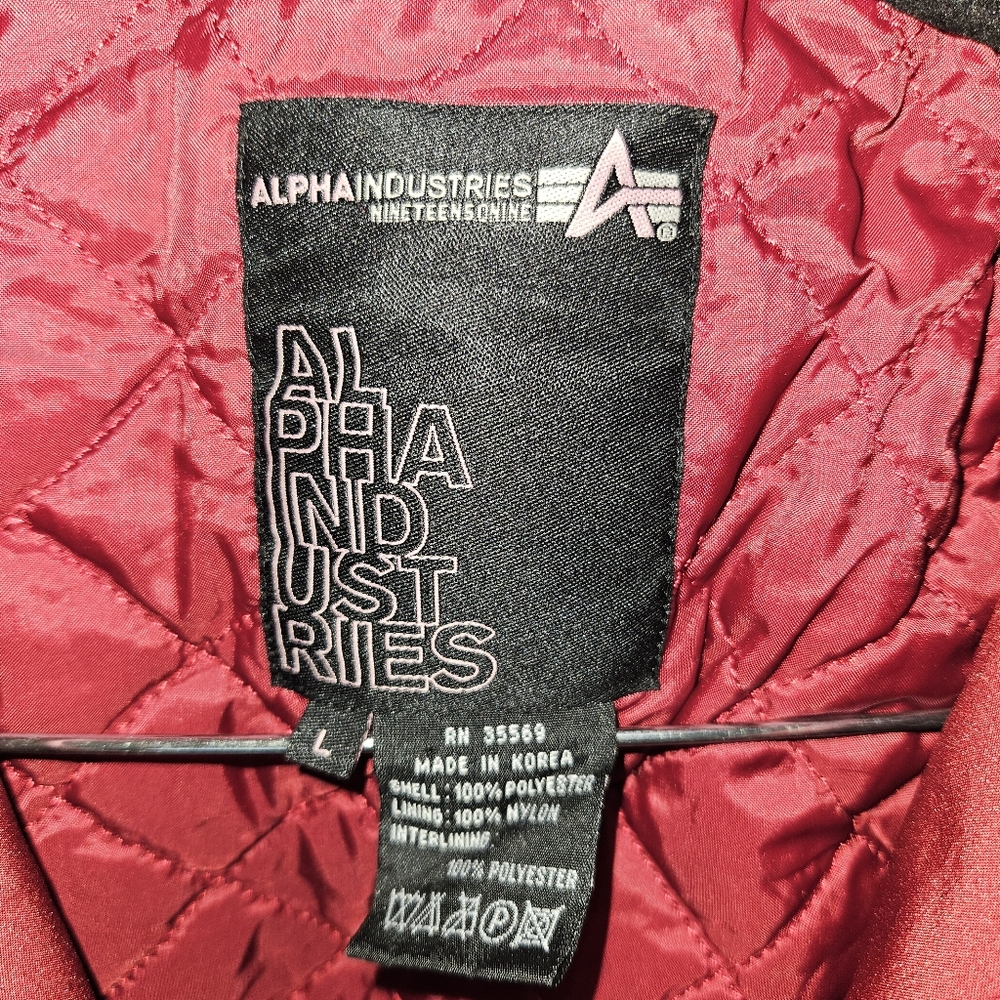 Alpha Industries Coat Jacket Maroon Red Women Large Outerwear Winter Mid Crop - Picture 7 of 14